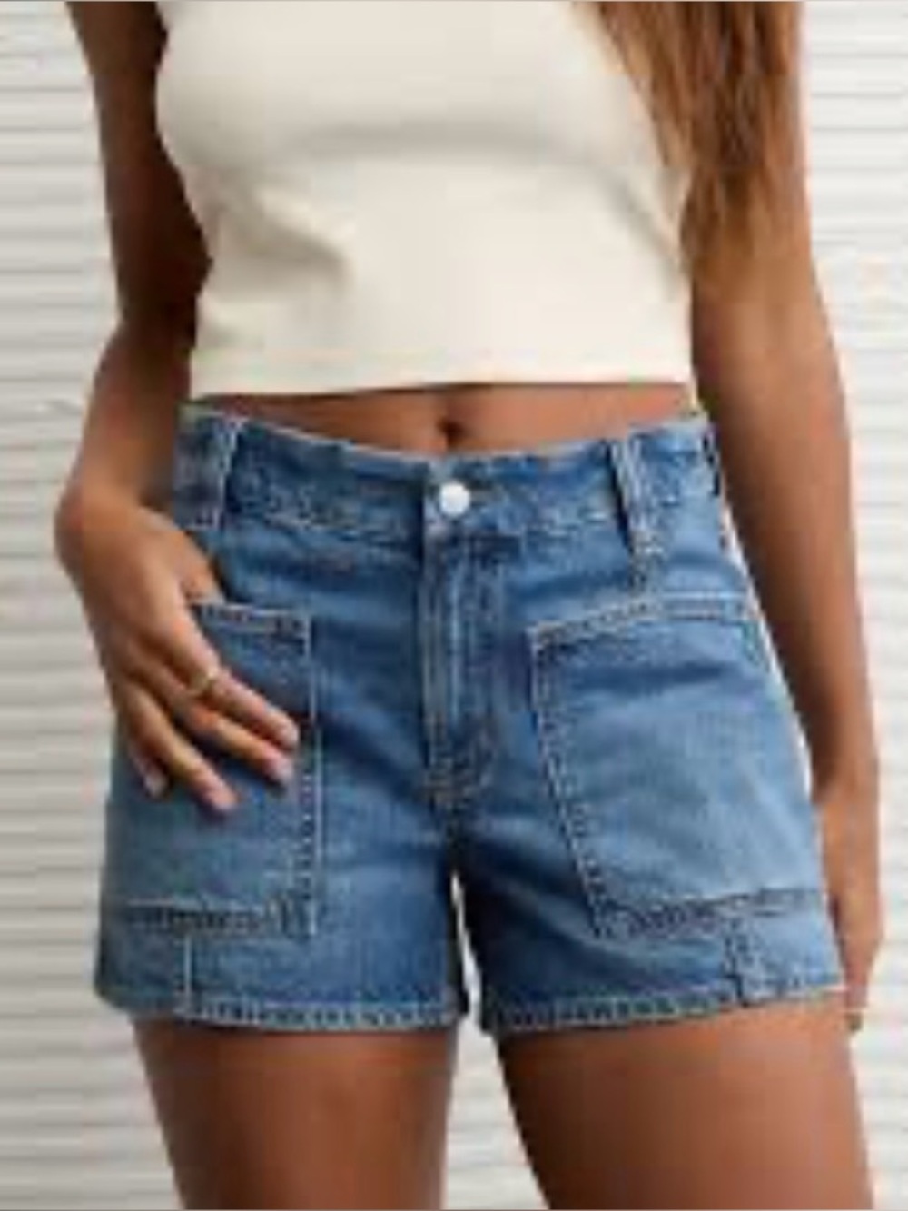 Denim Patch Pocket Strigid Curvy Super High-Waisted Relaxed Denim Short size 26